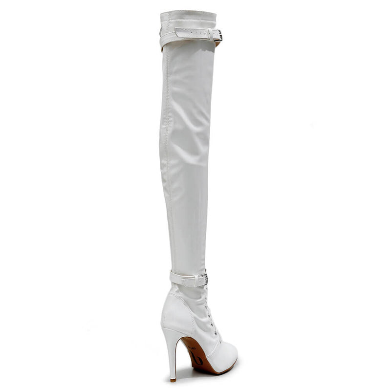 Omani Size Inclusive - White Vegan Patent - Street Sole - Thigh Variant Zero