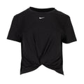 Womens black crewneck twist tee with Nike swoosh on chest