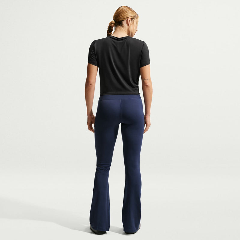 Womens black crewneck twist tee back view with smooth drape