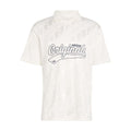 Men's white jacquard polo shirt with Originals script logo and Adidas logo