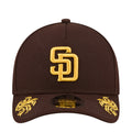 Brown baseball cap with gold SD logo front and gold side embroidery on brim