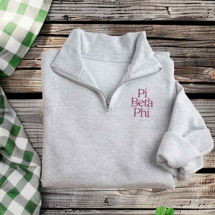Pi Beta Phi Qzip Sweatshirt - New Stacked Wordmark