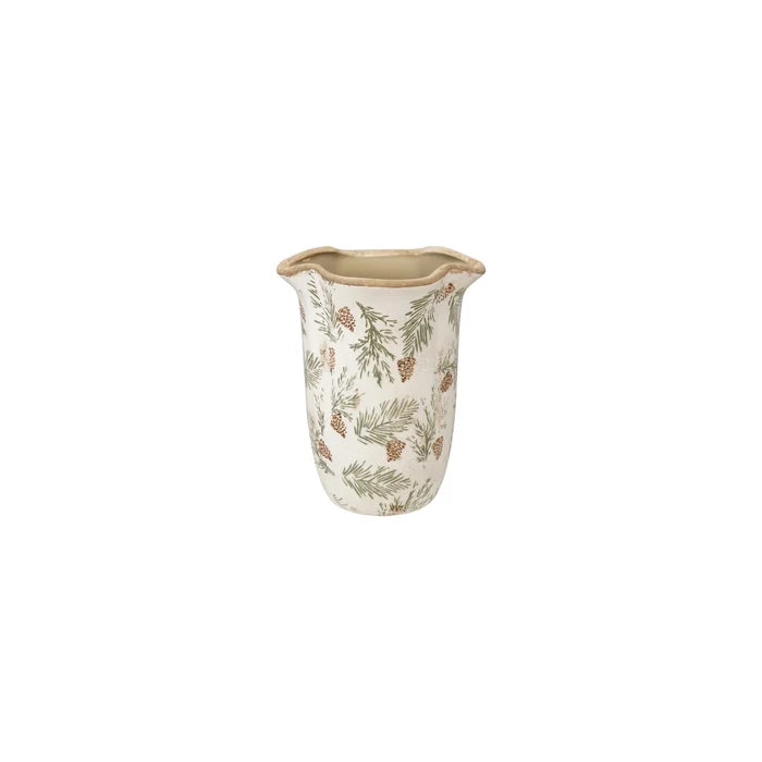 Pine Bough Pattern Stoneware Scalloped Planter/Vase