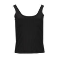 Womens black ribbed sport tank with wide scoop neck and double shoulder straps