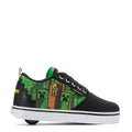 Youth black sneaker with green laces and Minecraft-style pixel graphics