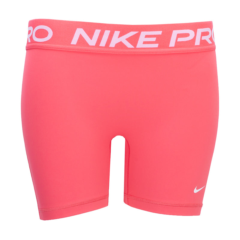 Womens pink Nike Pro 5" short with elastic waistband and side logo