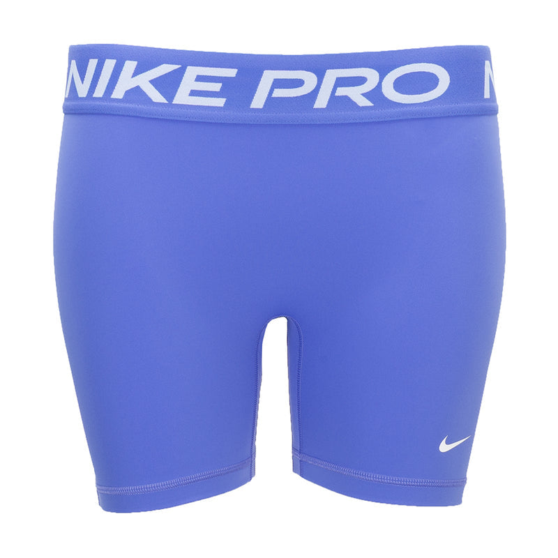Women's blue 5-inch performance shorts with Nike Pro waistband and front seam