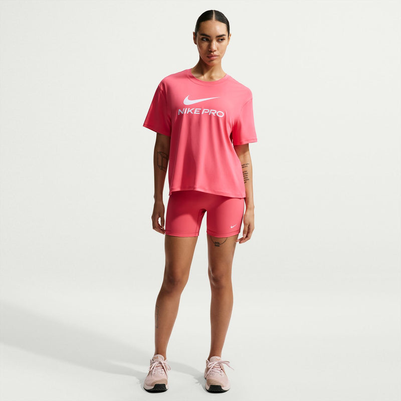 Womens pink Nike Pro 5" shorts with matching top, back view
