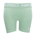 Women's Nike Pro DF 365 5-inch shorts, mint green, centered leg opening, Nike logo.