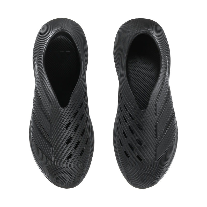 Men's slip-on sport shoes, dark black with open collar and perforation pattern