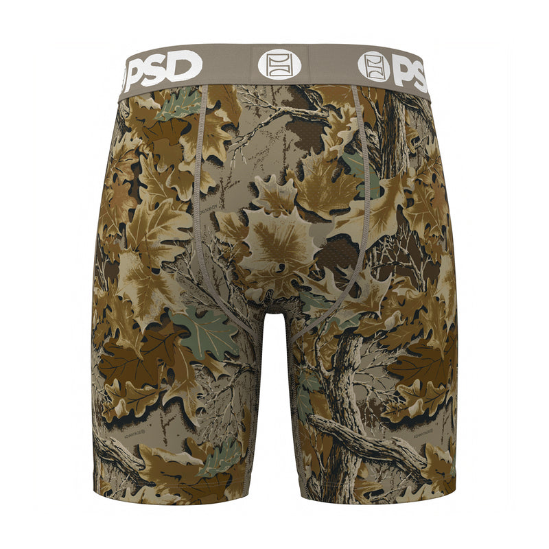 Men's Realtree camo boxer briefs, elastic PSD waistband, straight-leg fit