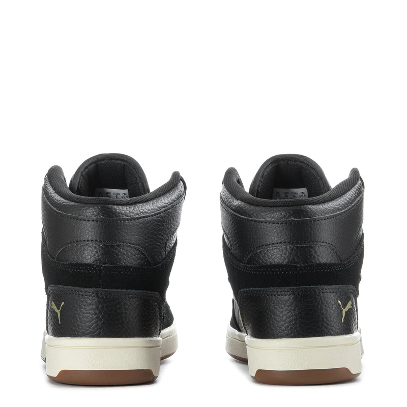 Women's black high-top sneakers with heel tab and gold PUMA logo
