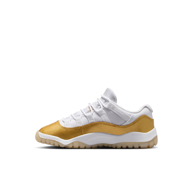 Kids low-top sneakers with white mesh upper and gold quarter panel