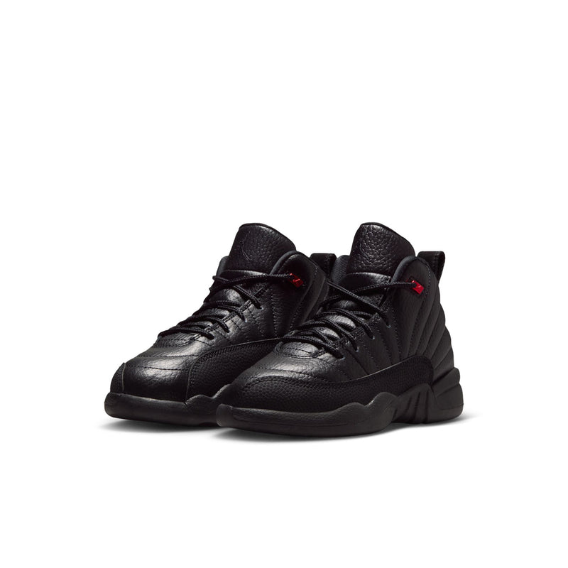 Kids black lace-up high-top sneakers, quilted look with small red logo accents