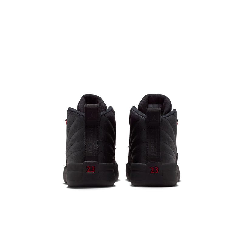 Kids black high-top sneakers, rear view with red "23" detail on heel