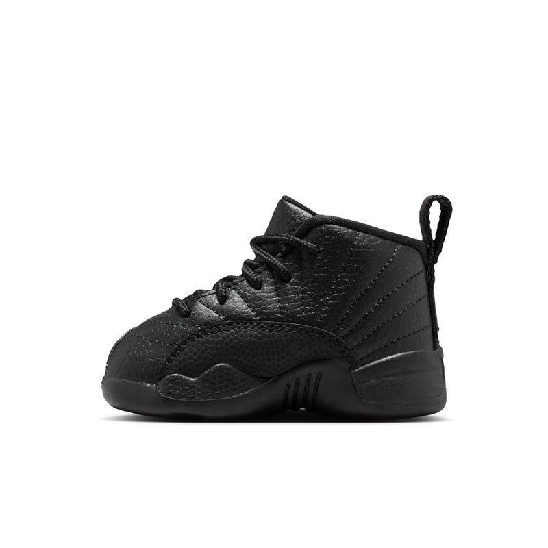 Black toddler high-top sneakers, lace-up with textured panels and rubber sole