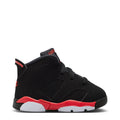 Black toddler high-top sneakers with red accents and white midsole