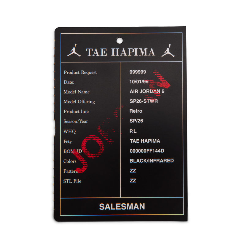 Retro 6 toddler shoes product tag card with printed details