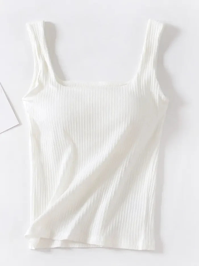 Ribbed Square Neck Sleeveless Tank Top