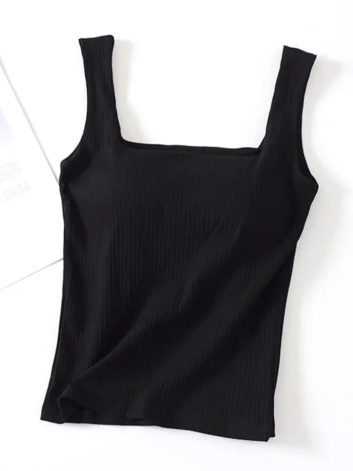 Ribbed Square Neck Sleeveless Tank Top