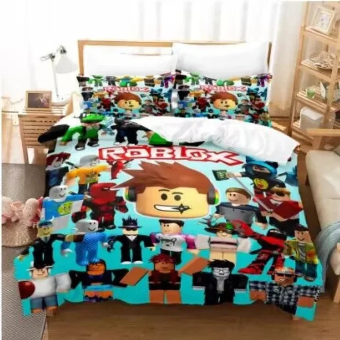 Roblox™ Kids Bedding Set – Colorful Game-Inspired Quilt Cover & Sheet for Dorm or Bedroom