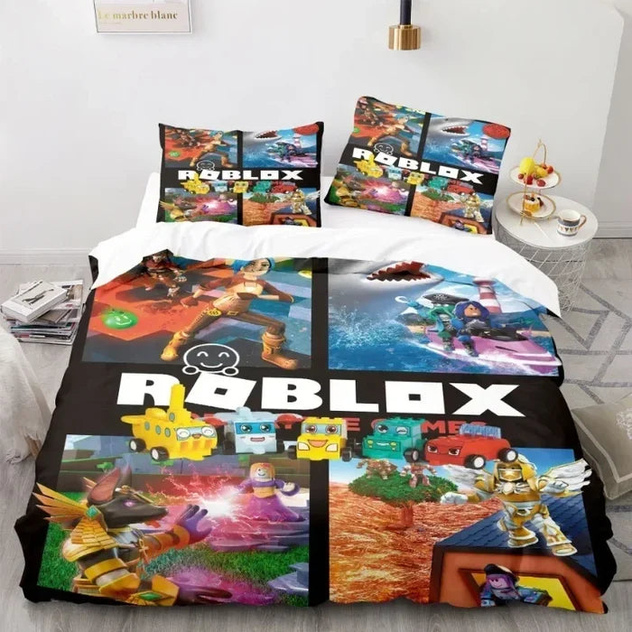 Roblox™ Kids Bedding Set – Colorful Game-Inspired Quilt Cover & Sheet for Dorm or Bedroom