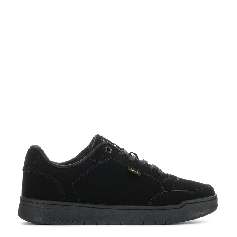 Black lace-up sneakers with low-profile rubber sole