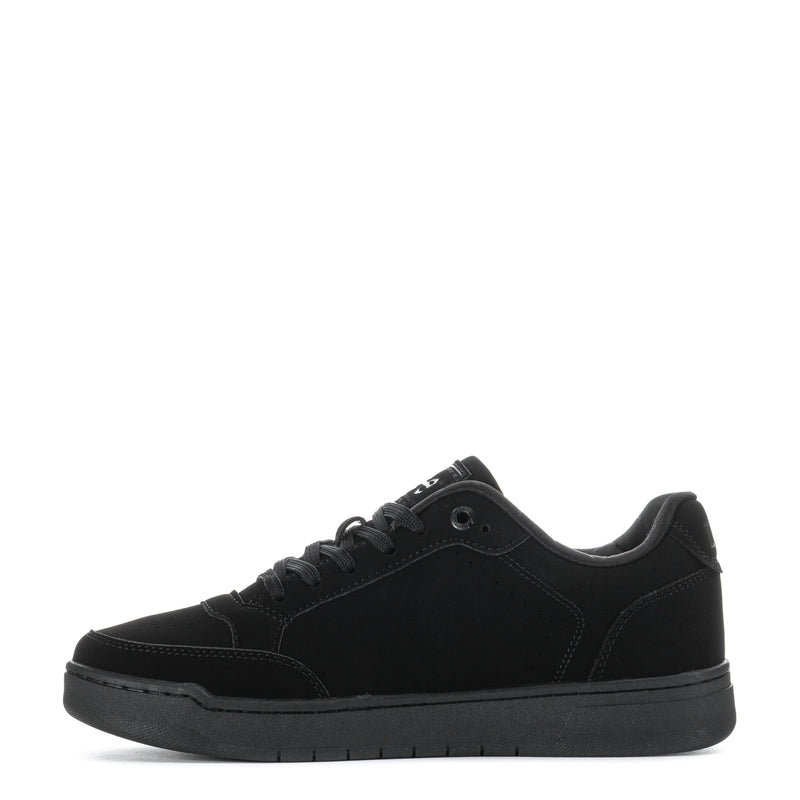 Black low-top lace-up sneakers with padded collar