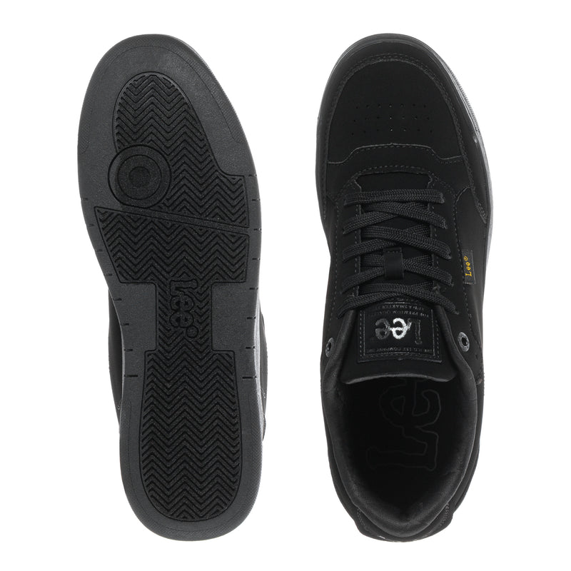 Black sneakers with rubber outsole and lace-up upper