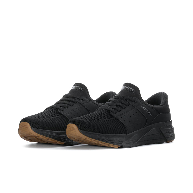 Men's black wide-fit sneaker, lace-up knit upper and textured sole, SKECHERS