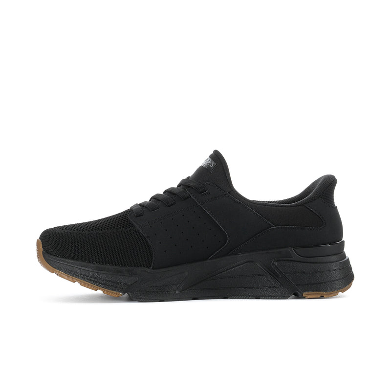 Men's black wide-fit sneaker with perforated panels and rubber midsole, SKECHERS