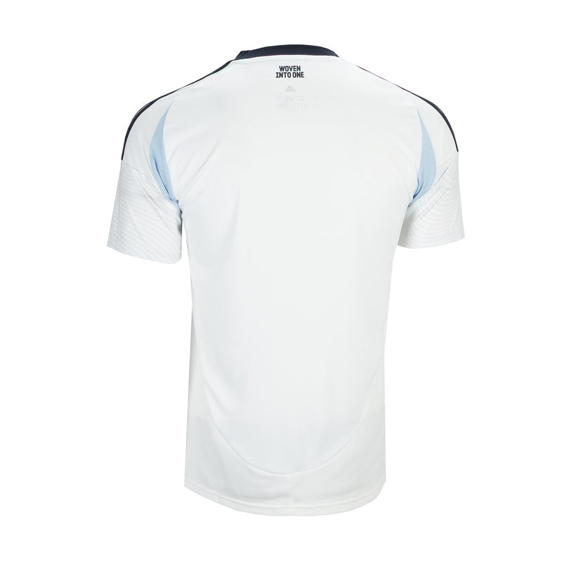 Men's replica away soccer jersey back, core white with light blue side panels