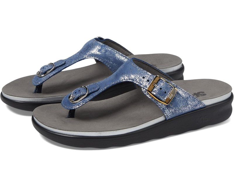SAS Women's Sanibel Comfort Thong Sandal Silver/Blue