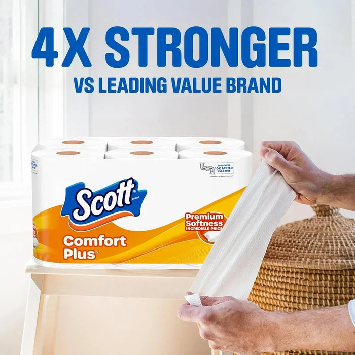 Scott™ 1-Ply Toilet Paper – 12 Double Rolls, 231 Sheets Each, Soft & Septic-Safe Tissue