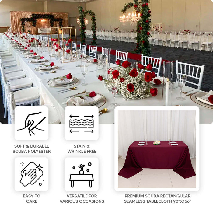 Premium burgundy scuba rectangular seamless tablecloth 90"x156"