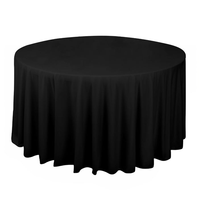Black round tablecloth with elegant draping for events and dining