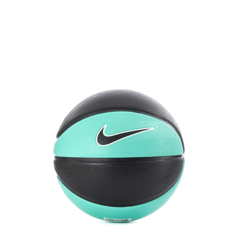 Mini basketball, turquoise top and black bottom, white Nike swoosh on center