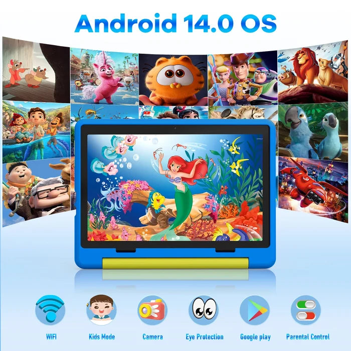 SmartPlay™ 10.1'' Kids Tablet – Android 14, 8GB RAM, 64GB+1TB Expandable, WiFi & Parental Controls