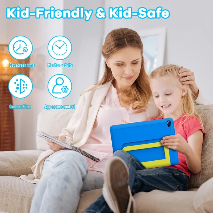 SmartPlay™ 10.1'' Kids Tablet – Android 14, 8GB RAM, 64GB+1TB Expandable, WiFi & Parental Controls