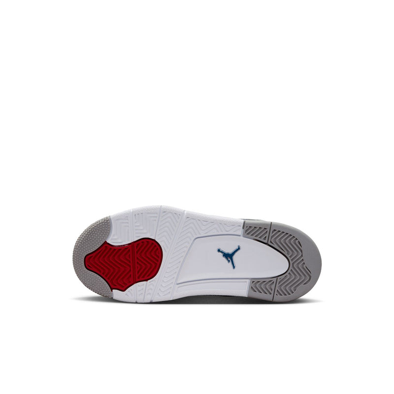 Kids sneaker outsole with gray traction rubber and blue-and-red logo branding