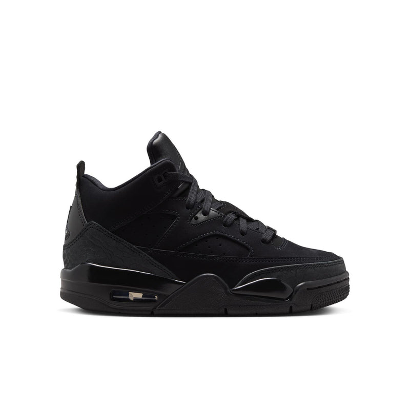 Black youth basketball shoes, low-top design with lace-up closure