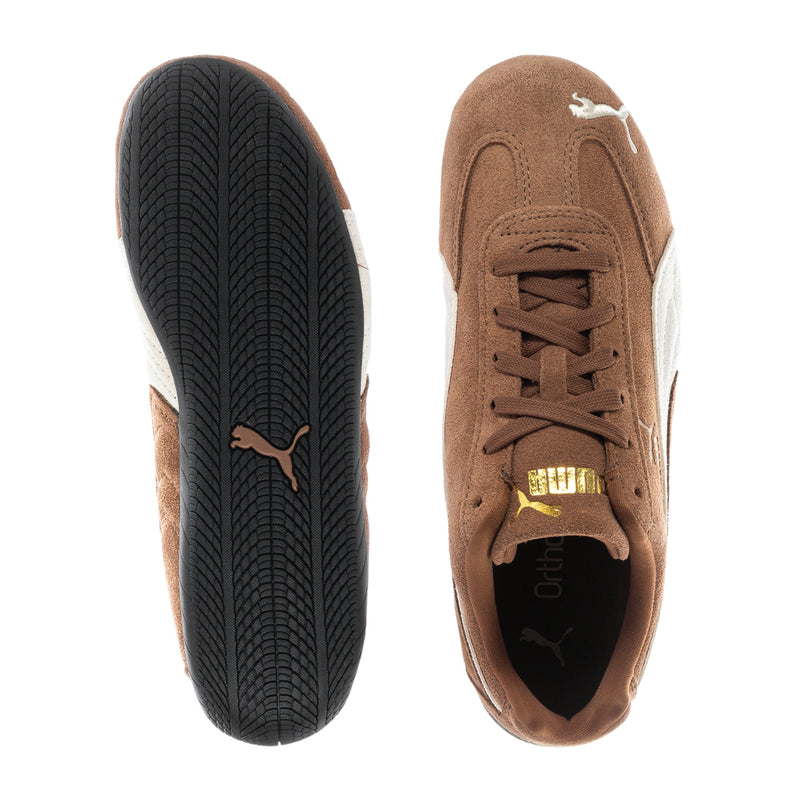 Brown suede sneaker outsole and heel view with PUMA logo