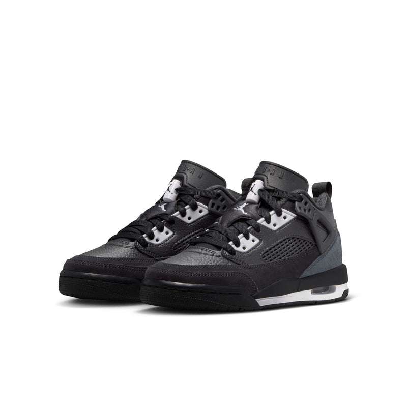 Youth low-top sneakers, black and dark gray with white accents and mesh side panels