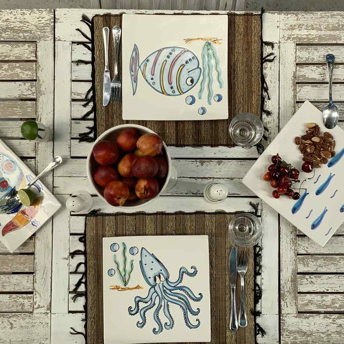 Square Ceramic Plate PESCI by Improntabarre 02