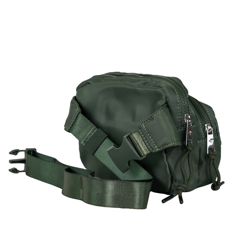 SQUARE DOUBLE ZIP WAIST BAG/SLING OLIVE