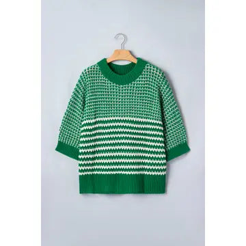 Stripe 3/4 Draped Sleeve Slouchy Sweater