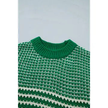 Stripe 3/4 Draped Sleeve Slouchy Sweater