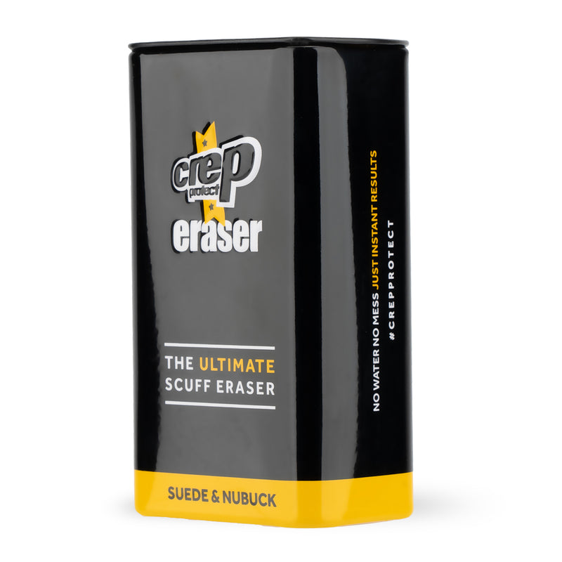 Suede and nubuck scuff eraser in black canister with yellow base