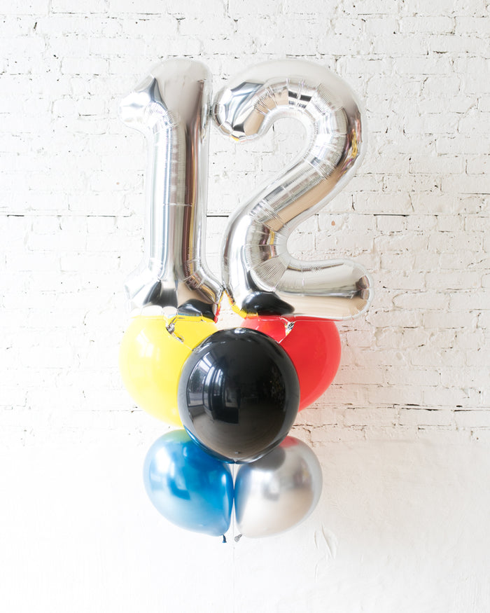Superhero Theme - Double Digit Foil and Latex Balloon - bouquet of 8