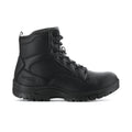 Black mid-height lace-up work boots with padded collar and rugged rubber sole.
